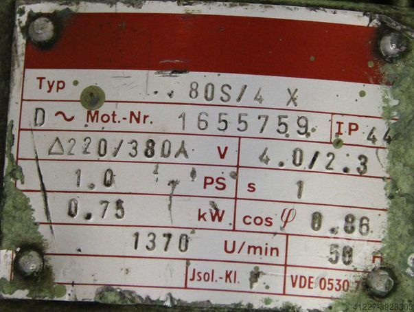Electric motor 0.75 kW 1370 Rpm Unbekannt 80S/4X