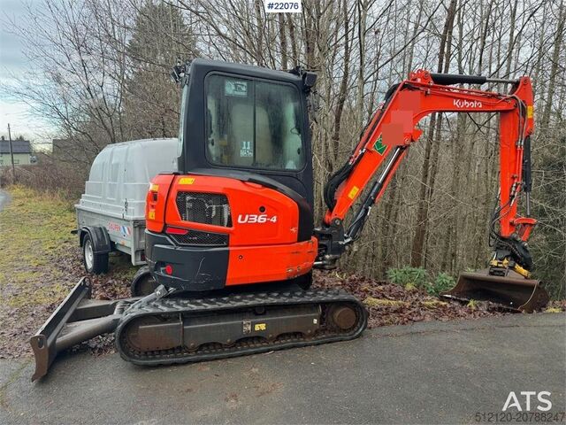 Minibagger Kubota U36-4 Beltegraver m/ 4 skuffer, rotortilt og klype