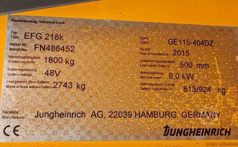 Electric - 3 wheels Jungheinrich EFG 218k batt 2023