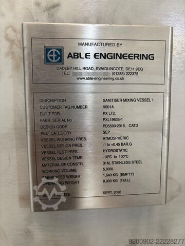 5000L Stainless Steel Mixing Tank Able Engineering 