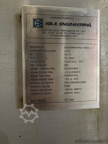 5000L Stainless Steel Mixing Tank Able Engineering 