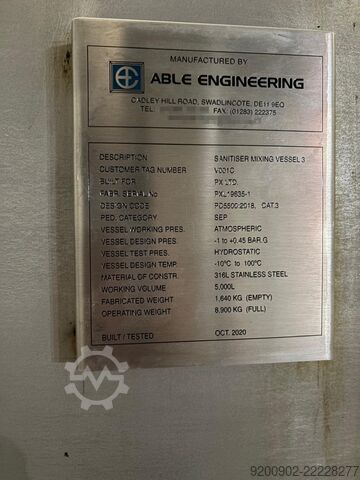 5000L Stainless Steel Mixing Tank Able Engineering 