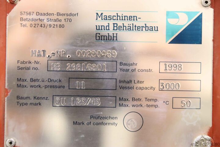 Druckluftbehälter 3000 L Maschinen- und Behälterbau ZU 123/43