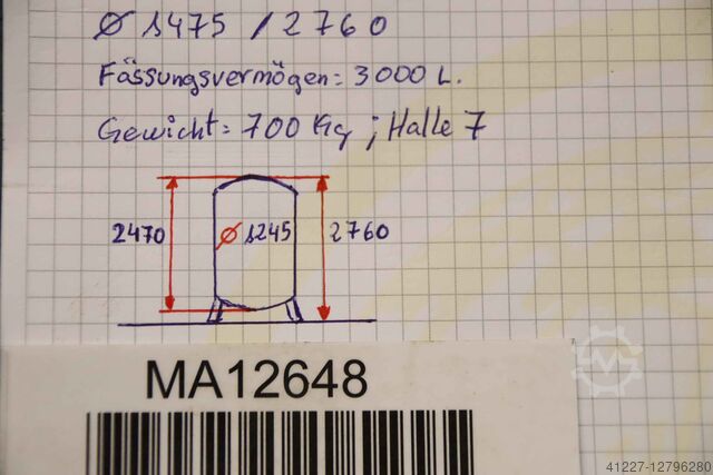 Druckluftbehälter 3000 L Maschinen- und Behälterbau ZU 123/43