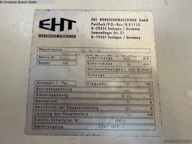 Plate Shear - Hydraulic EHT TSS 16-40