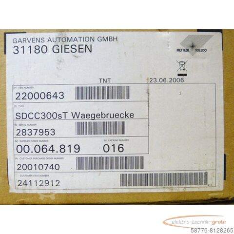 Component Mettler Toledo SDCC300sT Wägebrücke SN 2837953  - ! -