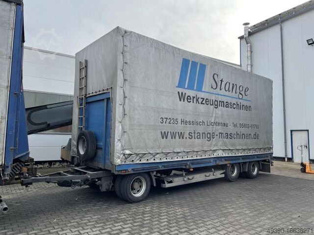 3-Achs LKW-Anhänger, Tieflader-Anhänger, Plateauanhänger mit Plane, Schiebeplane ETSCHA, Planentiefl MÜLLER MITTELTAL