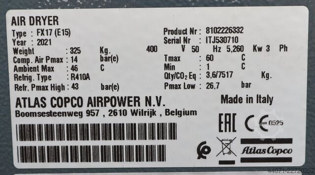 Compressed air refrigeration dryer FX17 Atlas Copco FX17