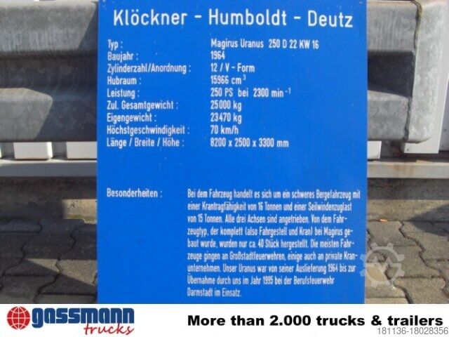 Special purpose truck Magirus Deutz Magirus Uranus 250D 22 KW16