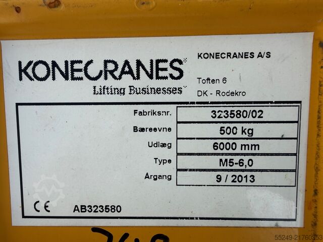 Pillar jib crane 7.5 x 6 m, 500 kg. Konecranes Säulenschwenkkran 7,5 x 6 m. 500 kg.