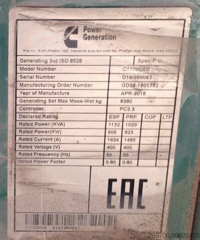 Power generator CUMMINS KTA38-G14