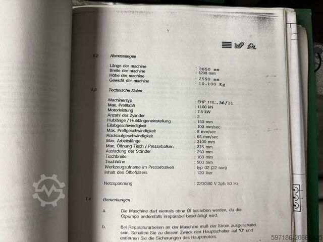 Abkantpresse DARLEY EHP 110 36/31