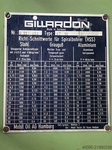 Bench drill, bench drilling machine, pillar drill, column drill GILLARDON GT 16