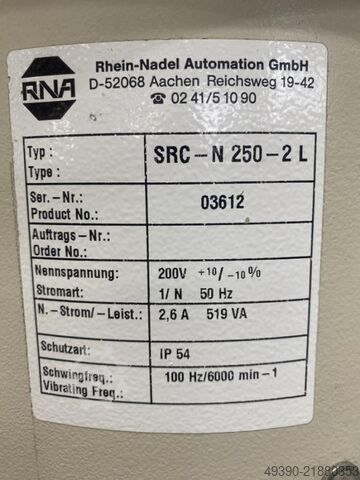 Vibratory bowl feeder / sorting device / bowl feeder / vibratory feeder, vibratory bowl, sorting dev RNA Rhein-Nadel Automation SRC-N 250-2L