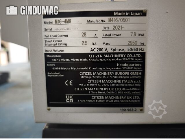 Swiss Type Turning Machine Citizen Cincom M16-4M8