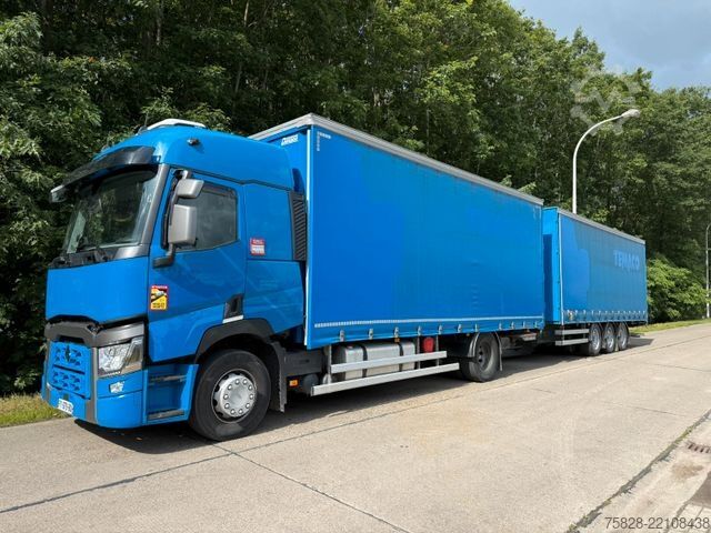 Flatbed truck with tarp RENAULT T440 / DTI 13 Motor/ Retarder / + 3 Achs Anhänge