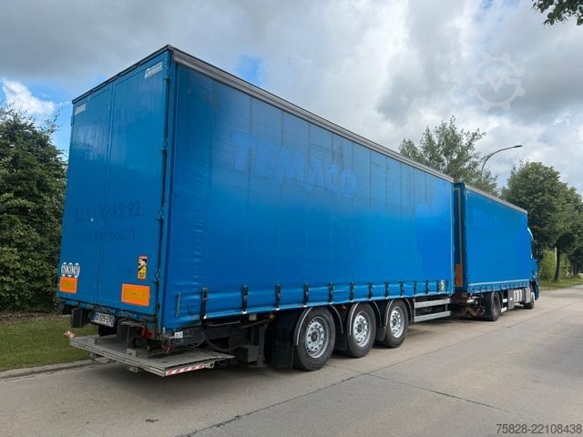 Flatbed truck with tarp RENAULT T440 / DTI 13 Motor/ Retarder / + 3 Achs Anhänge