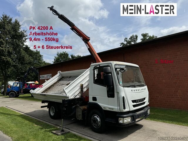 Three-way tipper van IVECO ML75E16 3 S-Kipper Kran PK  9,4m-550 kg Greifer