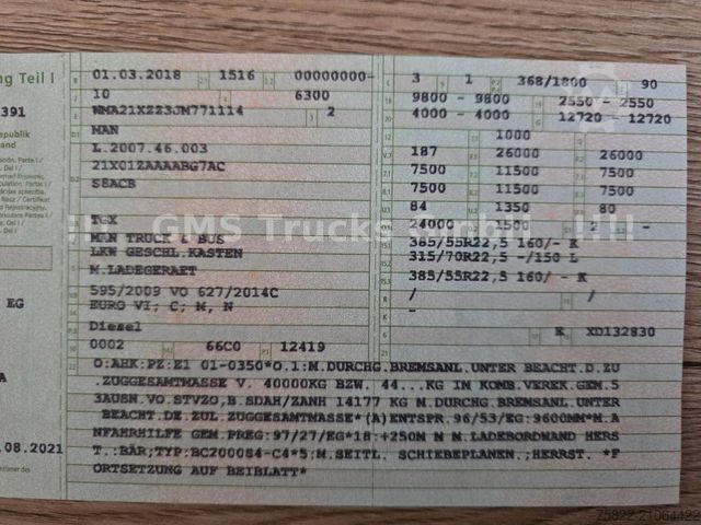 LKW mit Pritsche & Plane MAN TGX 26.500 / Zug / Ret / Lenkachse / XL Zertifik