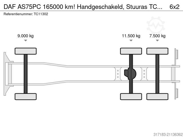 Fahrgestell mit Fahrerhaus DAF AS75PC 165000 km! Handgeschakeld, Stuuras