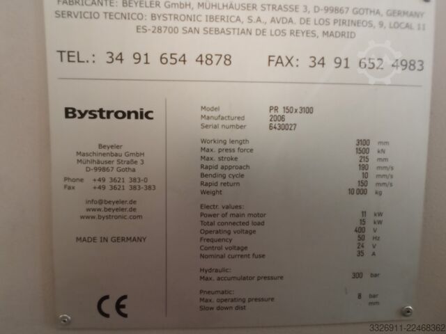Press brake Bystronic PR 150x3100