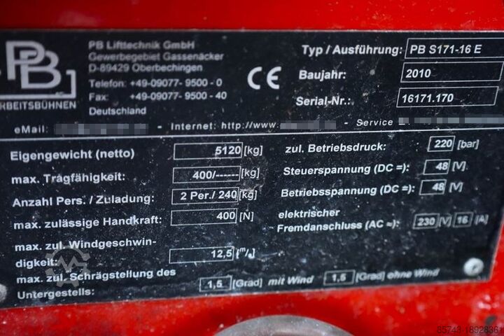 Scherenhebebühne PB LIFT S171-16E Electric, 17.3m Working Height, 400k