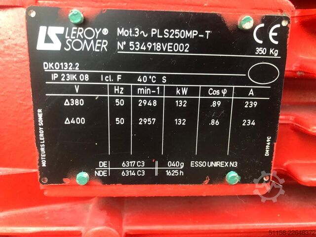 Three-phase motor, 132 kW, 2-pole Leroy Somer PLS250MP-T