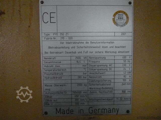 Einständerpresse - Hydraulisch WMW ZEULENRODA PYE 250/800 Z1