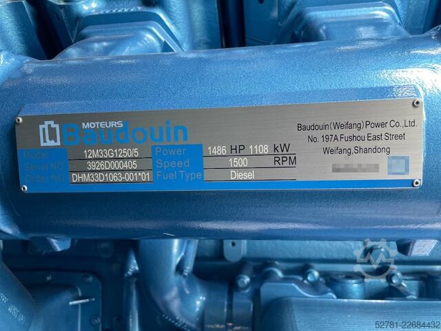 Generator set Baudouin 12M33G1250/5 - 1235 kVA Generator - DPX-19883