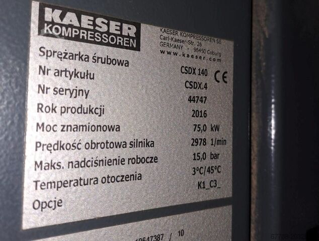Screw compressor Kaeser CSDX 140, 75 kW, 13 bar, 2016