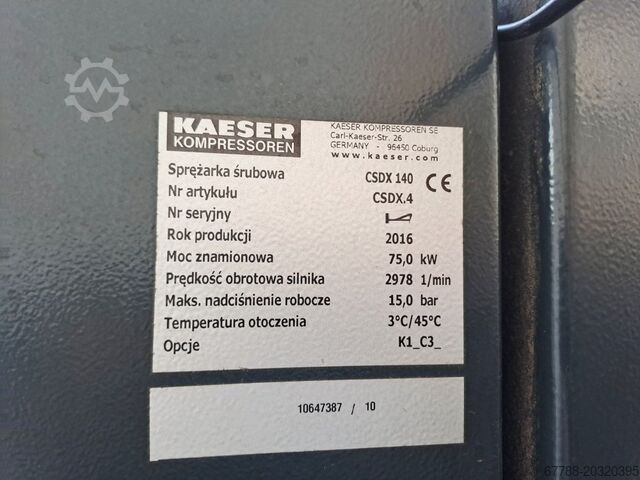 Screw compressor Kaeser CSDX 140, 75 kW, 13 bar, 2016