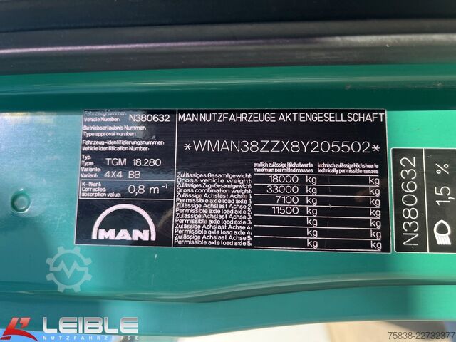 Kipper LKW MAN TGM 18.280 4x4BB*Terex-Kran*Meiller-Kipper*