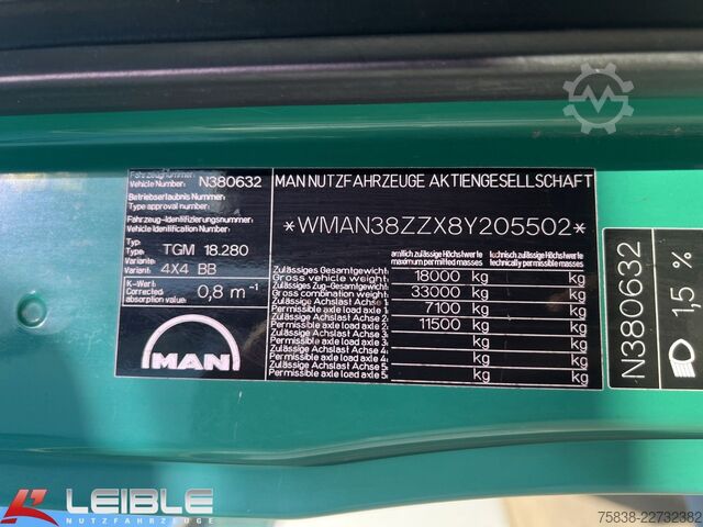 Dreiseitenkipper LKW MAN TGM 18.280 4x4 BB*Terex-Kran*Meiller-Kipper*