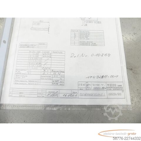 Komponente  Weiss 168828 A Schleif-Spindel 53A / 26kw / 12000 U/min