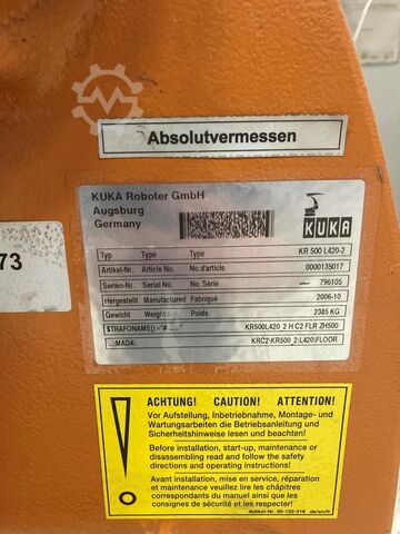 2 x industrial robots (2006+2010) Kuka KR 500 L420-2