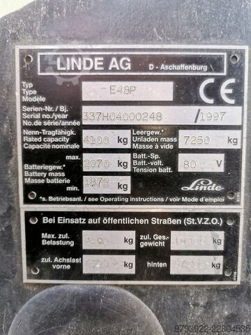 Forklift Linde E48P Elektro-Gabelstapler 4,1 t