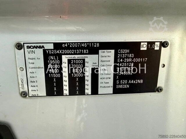 Standard-SZM Scania S520 V8 / Voll Luft / Retarder / Euro 6