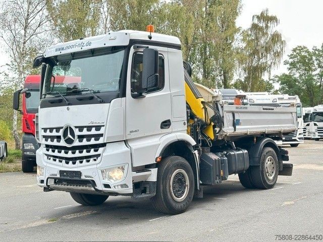 Three-sided tipper truck MERCEDES-BENZ AROCS 1840 DSK Kran Greifer 133h AHK Hydraulik