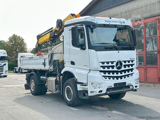 Three-sided tipper truck MERCEDES-BENZ AROCS 1840 DSK Kran Greifer 133h AHK Hydraulik