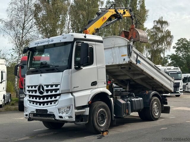 Three-sided tipper truck MERCEDES-BENZ AROCS 1840 DSK Kran Greifer 133h AHK Hydraulik