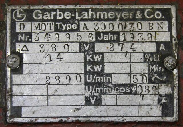 Elektromotor 14 kW 2890 U/min Garbe Lahmeyer A3000/30BN