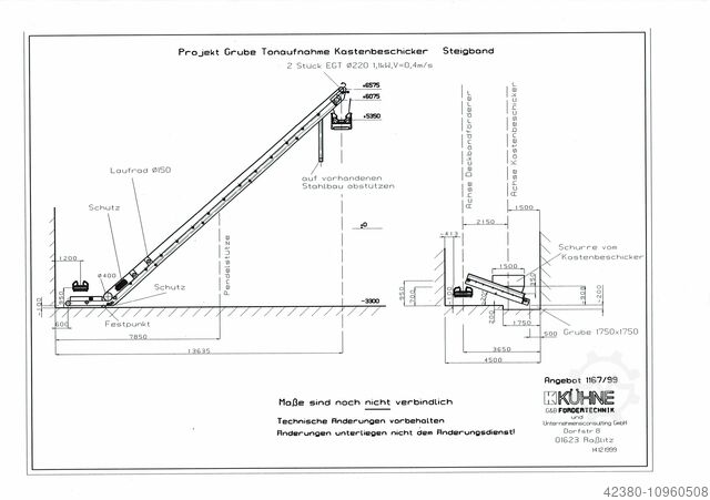 Steep belt conveyor Cover belt conveyor Kühne Förderband 650mm / 14200mm