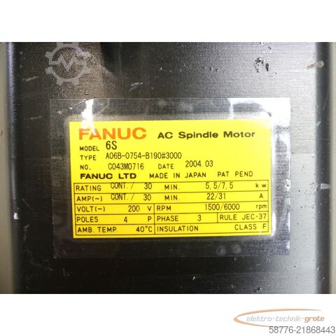 Control unit Fanuc 6S A06B-0754-B190 # 3000AC Spindle Motor SN: C043M0716 --