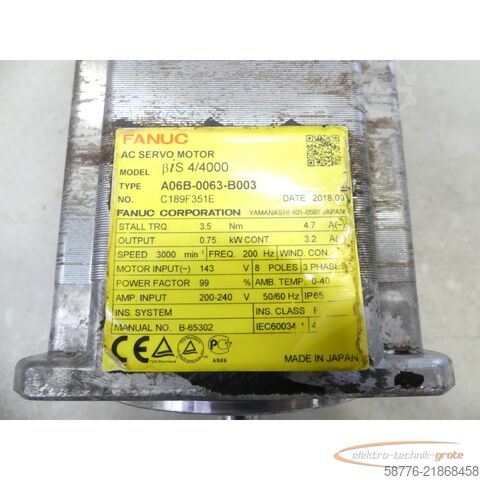 Control unit Fanuc A06B-0063-B003 AC Servo Motor SN: C189F351E + A860-2020-T301 Pulsecoder
