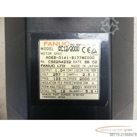 Control unit Fanuc A06B-0141-B177 # E000 AC Servo Motor SN: C962A4232