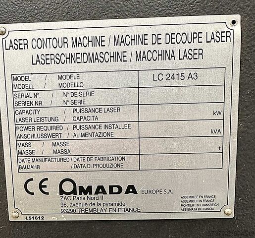 CNC Laser Cutting Machine Amada LC-2415 Alpha III - 4kW