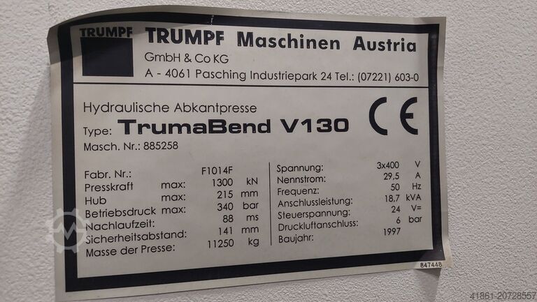 Hydr. CNC press brake TRUMPF Trumabend V 130 x 3000