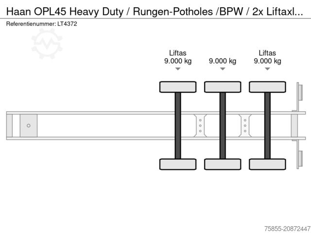 Plattformanhänger Haan OPL45 Heavy Duty / Rungen-Potholes /BPW / 2x Li...