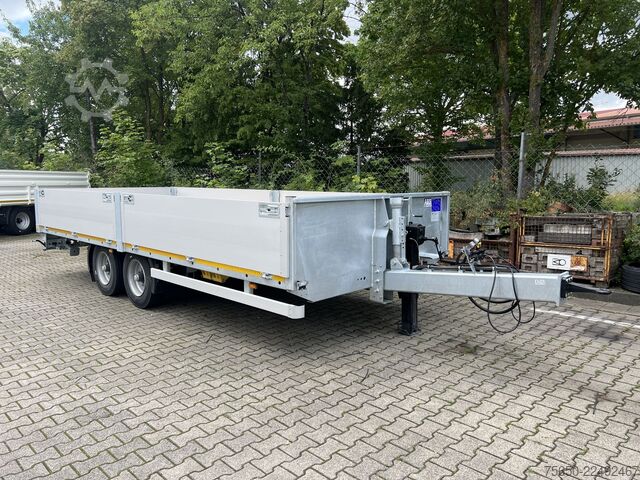 Open trailer Möslein THT 11- G 6,2  Tandem Pritsche- Tieflader mit Rungentaschen