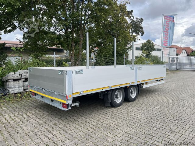 Open trailer Möslein THT 11- G 6,2  Tandem Pritsche- Tieflader mit Rungentaschen
